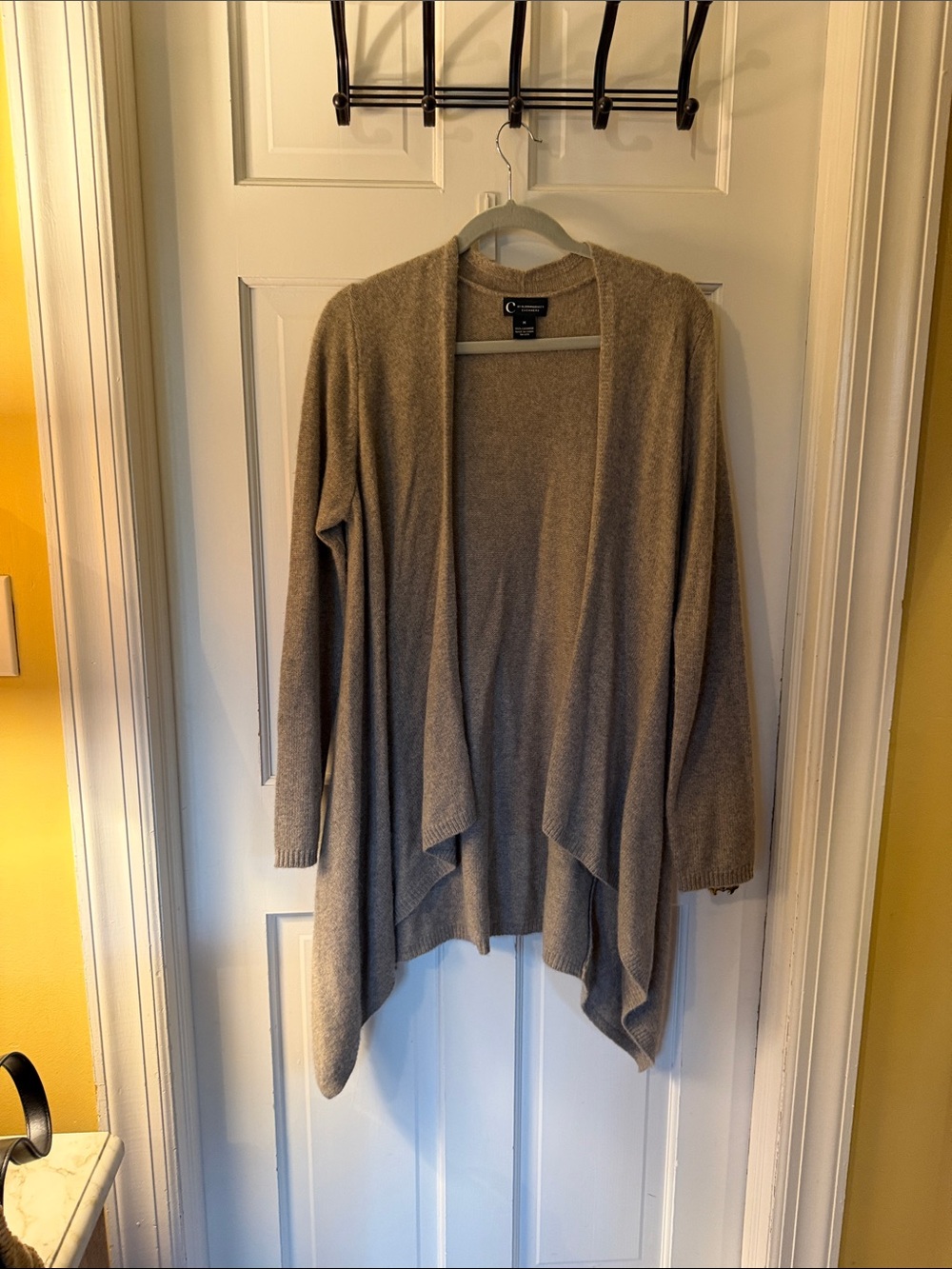 Bloomingdale's Taupe Open-Front Waterfall Cardigan